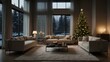 Christmas decorated modern living room interior