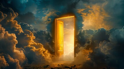 Wall Mural - the door open to the universe , center framed, yellow, clouds