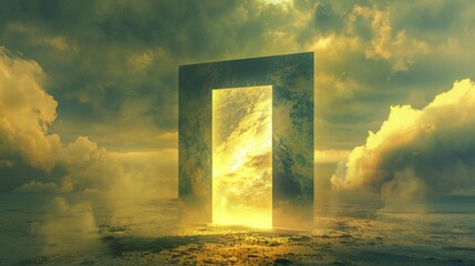Wall Mural - the door open to the universe , center framed, yellow, clouds