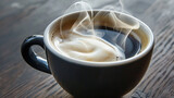 A steaming cup of lungo coffee with a frothy crema, super realistic
