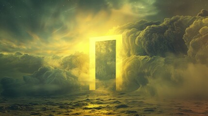 Wall Mural - the door open to the universe , center framed, yellow, clouds