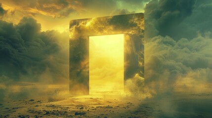 Wall Mural - the door open to the universe , center framed, yellow, clouds