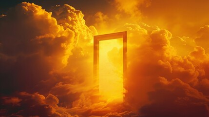 Wall Mural - the door open to the universe , center framed, yellow, clouds