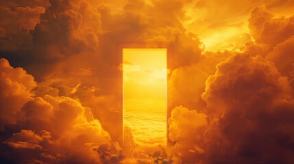 Wall Mural - the door open to the universe , center framed, yellow, clouds
