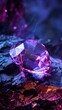 A gemstone in close up bathed in the neon lights of a digital matrix showcasing the fusion of natural wonder and cyberpunk energy
