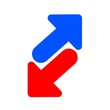 Red blue arrows  bi directional  up and down icon, cursor logo. Pointer internet direction web.