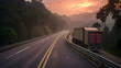 Truck on a Picturesque Malaysian Road at Sunrise.