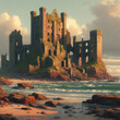 Abandoned Castle and Sea Surf. AI Generated