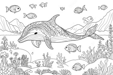 Wall Mural - Whale colouring book 