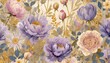 spring summer seamless floral pattern with hand drawn violet purple blue flower rose peony wildflowers stock illustration natural artwork