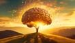 concept art of a human brain exploding with knowledge and creativity generative ai