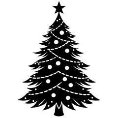 christmas tree silhouette vector illustration,icon,Santa characters,Holiday t shirt,Hand drawn trendy Vector illustration,christmas on black background