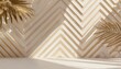 blank clean white wallpaper wall brown gold geometric maze pattern in beautiful sunlight from window leaf shadow for luxury modern interior design decoration fashion beauty product background 3d