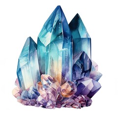 watercolor illustrations with magical, multi-colored crystals	
