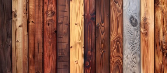 Poster - The picture showcases various types of wood, including hardwood planks in shades of brown, amber, and with different wood stains used for flooring and fixtures