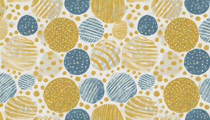 Wall Mural - seamless pattern with abstract dotted circles and stripes in yellow blue white colors abstract organic repeating pattern with hand drawn details for graphic design print packaging paper