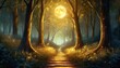fantasy pathway through a dense forest moonlight shines fantasy backdrop concept art realistic illustration video game background digital painting cg artwork scenery artwork serious book illustration