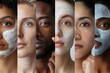 A collage showcasing diverse individuals applying facial treatments, emphasizing skincare, health, and relaxation.