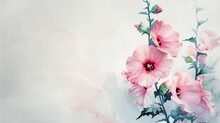 The Watercolor Painting Of Pink Hollyhock Flowers.