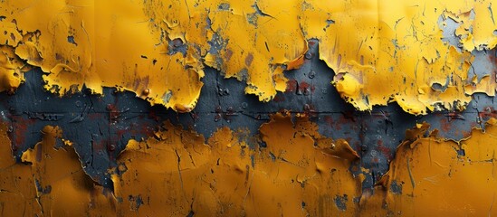 Wall Mural - A detailed shot of a weathered metal surface with flaking paint, showcasing the beauty of decay and the merging of art and natural landscape
