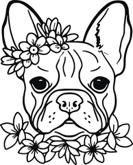 Wall Mural - French bulldog  witch flower Vector Illustration on white background	