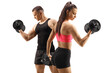 © Ljupco Smokovski - Man and woman exercising weight training with a dumbbell isolated on white background