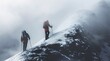two hikers climb up the side of an icy mountain in heaven