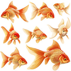 Clipart illustration featuring a various of goldfish on white background. Suitable for crafting and digital design projects.[A-0004]