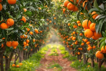 Wall Mural - an orange grove with lots of oranges growing on the trees