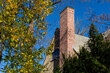 Tall brick chimney surrounded by autumn foliage in Boston, USA