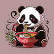 Cute panda eating ramen noodles cartoon illustration. perfect  use for sticker, t-shirt, marchendhise and more