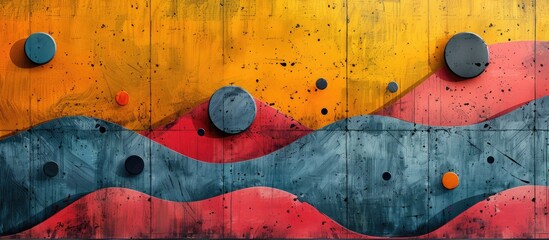 Canvas Print - A vibrant painting on a concrete wall featuring circles and waves in electric blue. The artwork depicts a playful pattern of water organisms, bringing joy and leisure to the viewers eyes