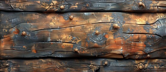 Poster - A detailed closeup of a wooden art piece with nails resembling an automotive tire pattern, perfect for automotive exterior or flooring event displays