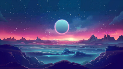 Wall Mural - A beautiful, colorful, and serene space with a large blue planet in the center