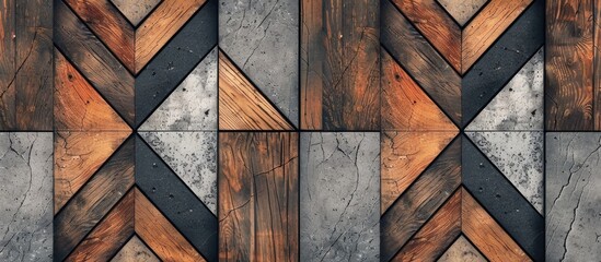 Poster - Close-up view of a wooden wall featuring a unique pattern of triangles