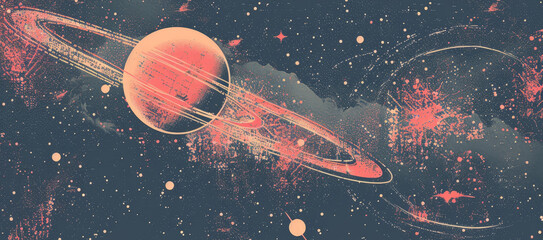 Wall Mural - A colorful painting of a planet with a ring around it