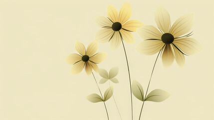 Wall Mural - A close up of three yellow flowers with brown stems