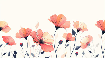 Canvas Print - A row of pink flowers with a white background