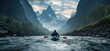 Experience the adrenaline rush of whitewater kayaking as a young man braves turbulent rapids in the mountainous wilderness.