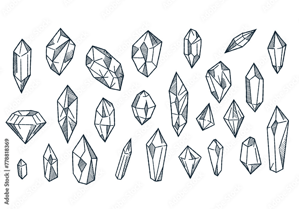 Vector illustration of crystals in doodle style. A set of crystals ...