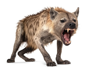 Poster - Scary aggressive Hyena with open mouth and visible fangs on isolated background