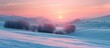 Serene Sunset Bokeh Glow Illuminates Wintry SnowCovered Countryside Hills