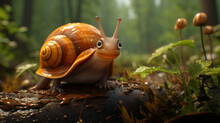 An Adorable Cartoon Logo Of A Happy Snail Sliding On A Leaf.