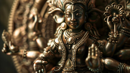 Sticker - Intricate Elegance, Brass Deity Sculpture Capturing Exquisite Craftsmanship and Ornate Details