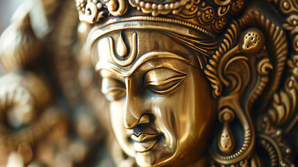 Sticker - Intricate Elegance, Brass Deity Sculpture Capturing Exquisite Craftsmanship and Ornate Details