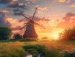 Traditional windmill at sunset heritage and sustainability
