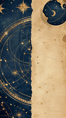 Wall Mural - intricate celestial map featuring constellations, zodiac signs on an aged backdrop, detailed artwork