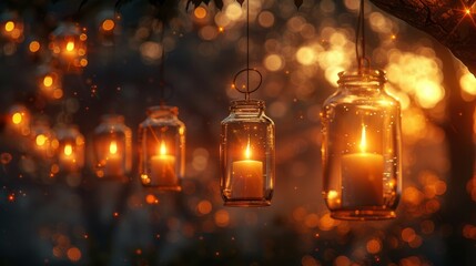 Sticker -   A cluster of illuminated candles dangling from a tree with a book of light bulbs at the focal point of the photo