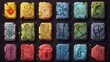 Set of stone runes, game buttons, isolated. Druid runes for game with different magic symbols.