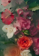 Poster - The flowers are a mix of pink and white, and the water is cloudy. Concept of calm and serenity